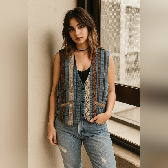 DD designs Tops - Vintage DD Designs Multicolor Tapestry Stripe Vest